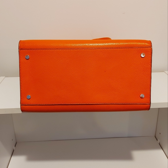 BANANA REPUBLIC pebbled italian leather orange tote bag convertible shape - Picture 10 of 15